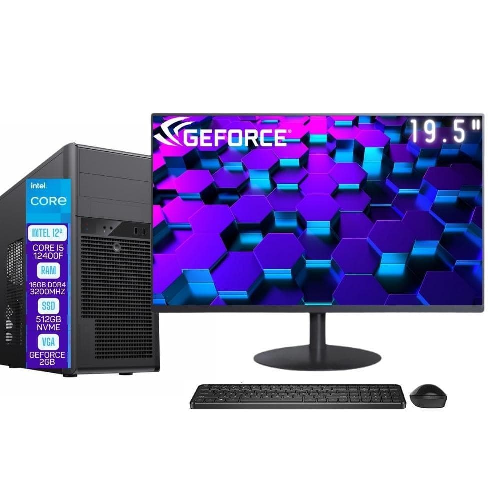 Computador Completo Skill Pro Intel 12ª Geração Core i5 12400F 16GB DDR4  Geforce 2GB SSD 512GB Monitor 19.5" LED SP-060