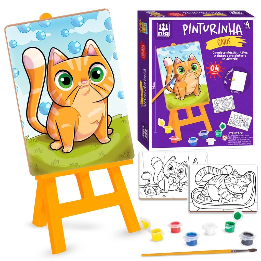 Brinquedo Educativo Nig Brinquedos Infantil Kit Pinturinha Gatinho Com Tintas E Cavalete