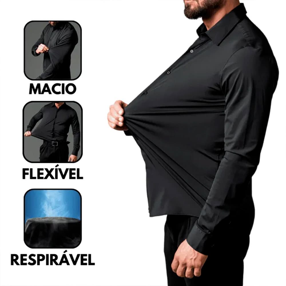 Camisa Social Tecnológica Slim Fit Anti-Transpirante Ante Odor Não Amassa Poliamida