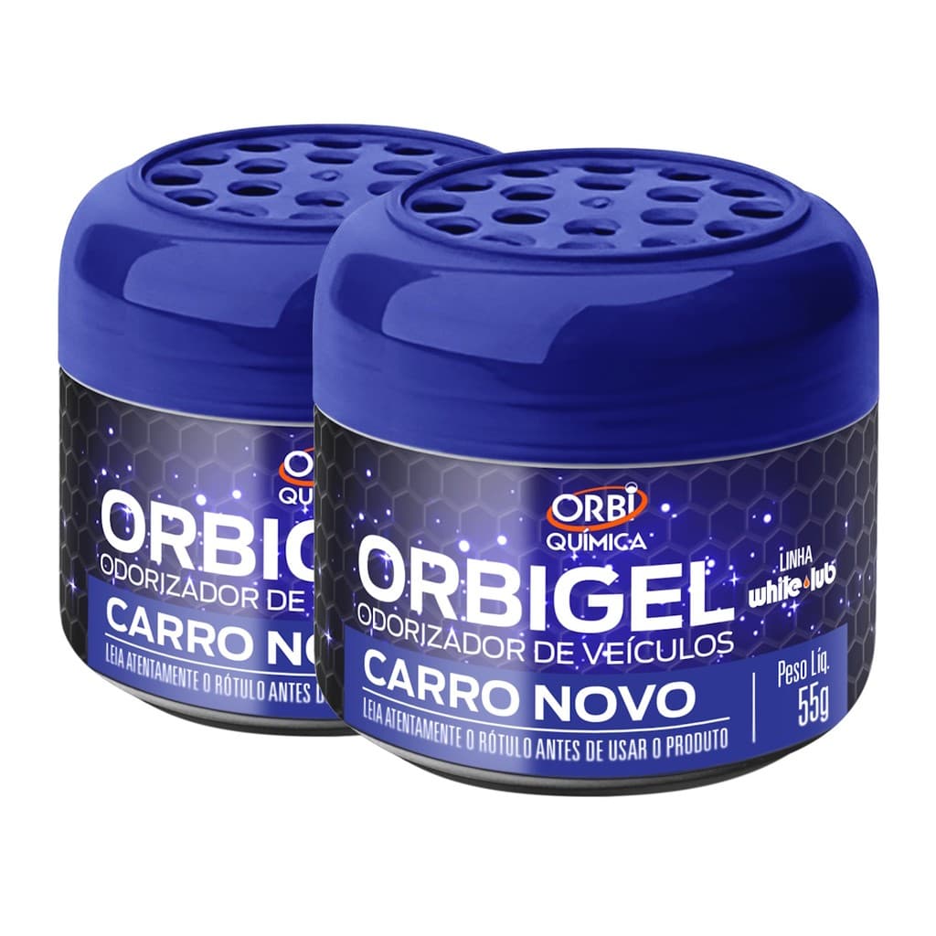 Aromatizante Para Carros e Outros Ambientes Em Gel Fragrância Carro Novo 55g Orbi Química Kit com 2
