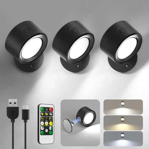 Kit 1~4 Luminária de Parede LED Toque Recarregável USB 360 ° Rotativo com 3 Tons de Luz Arandela