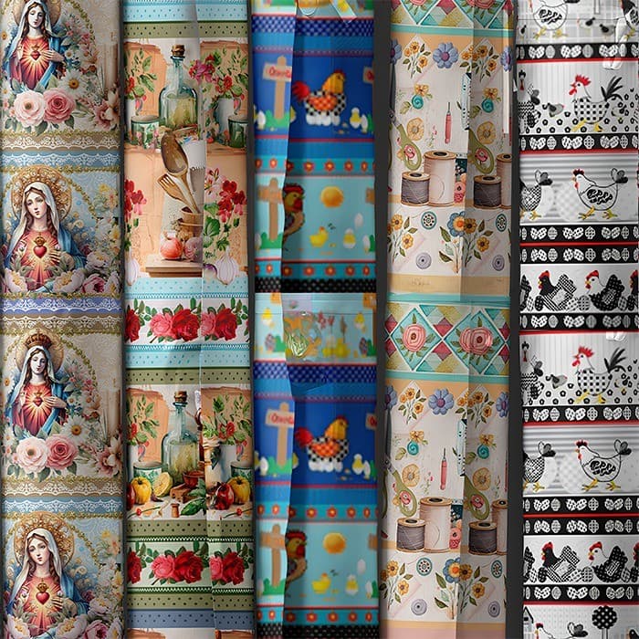 Tecido Tricoline Digital 0,55x1,50 Barrados Estampas Artesanato Patchwork Ateliê Pano de Prato