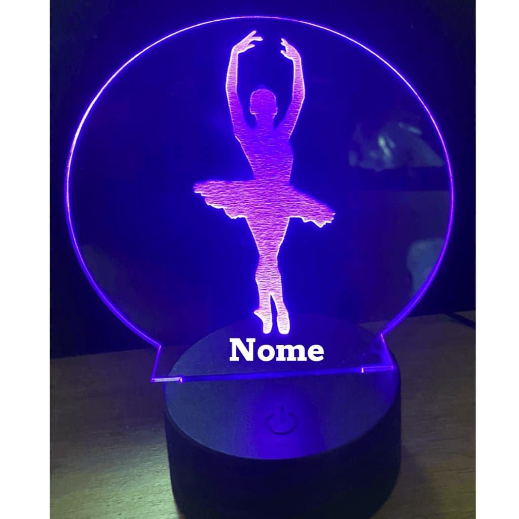 Luminária abajur infantil Bailarina. luminária 3d, abajur Led 7 cores com nome gravado
