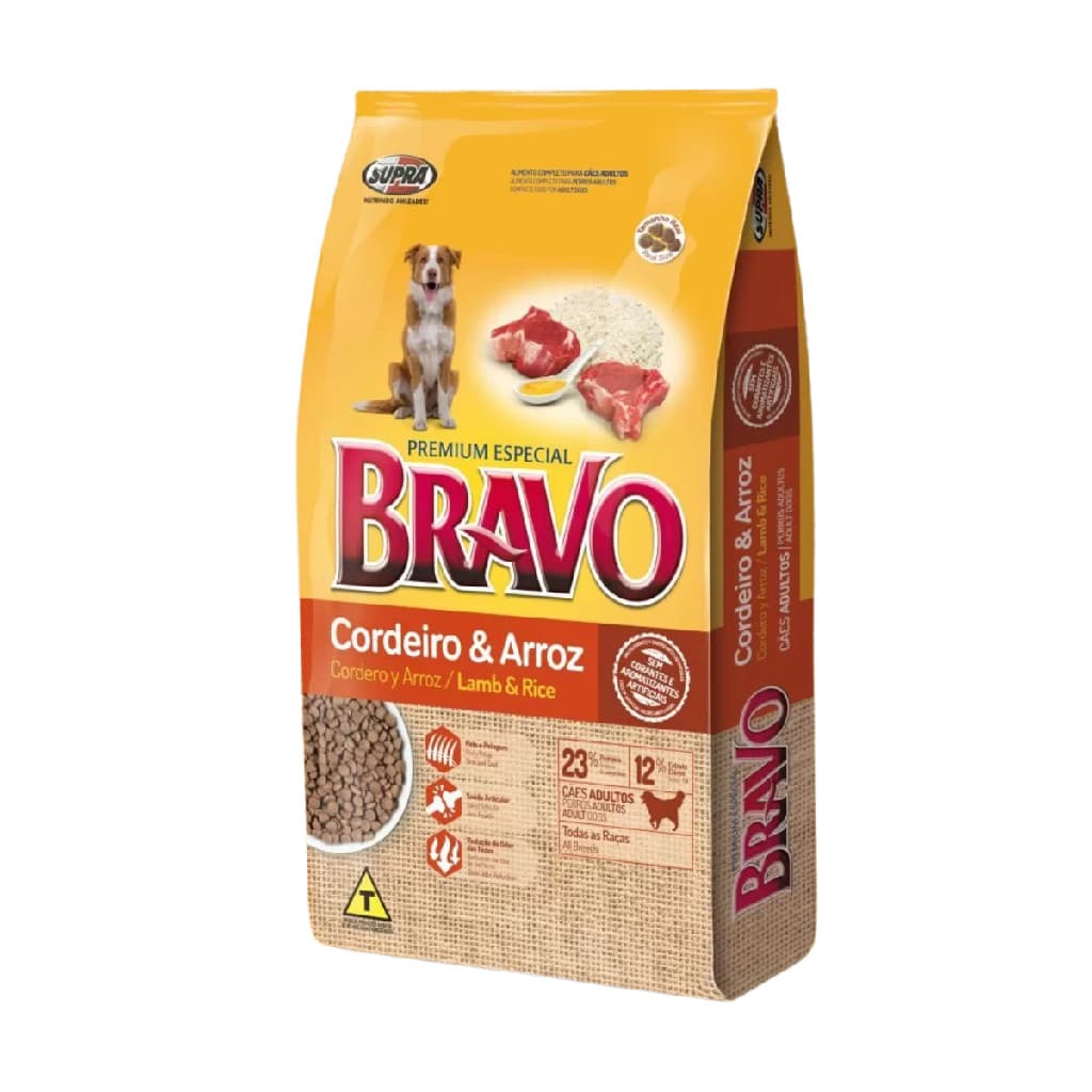 RAÇÃO PARA CACHORRO ADULTO BRAVO CORDEIRO E ARROZ 15KG