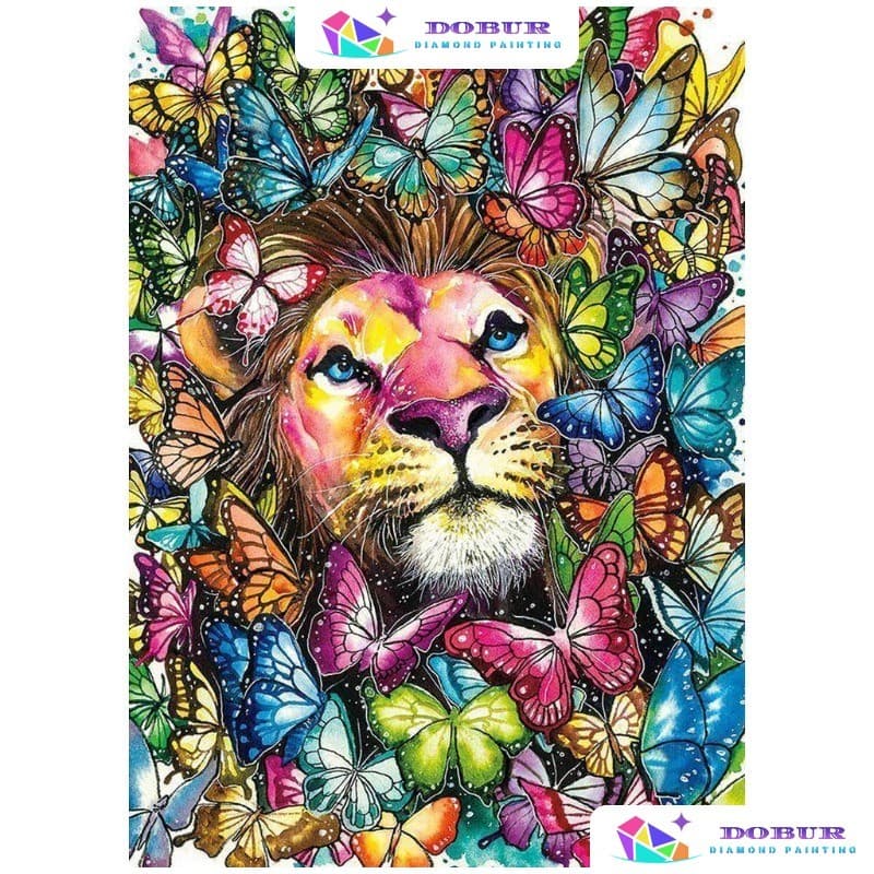 Pintura Por Número 30 * 40 Cm Borboleta Colorida E Leão 5D DIY De Diamante Completa Números Mosaico Redondo Strass Artes