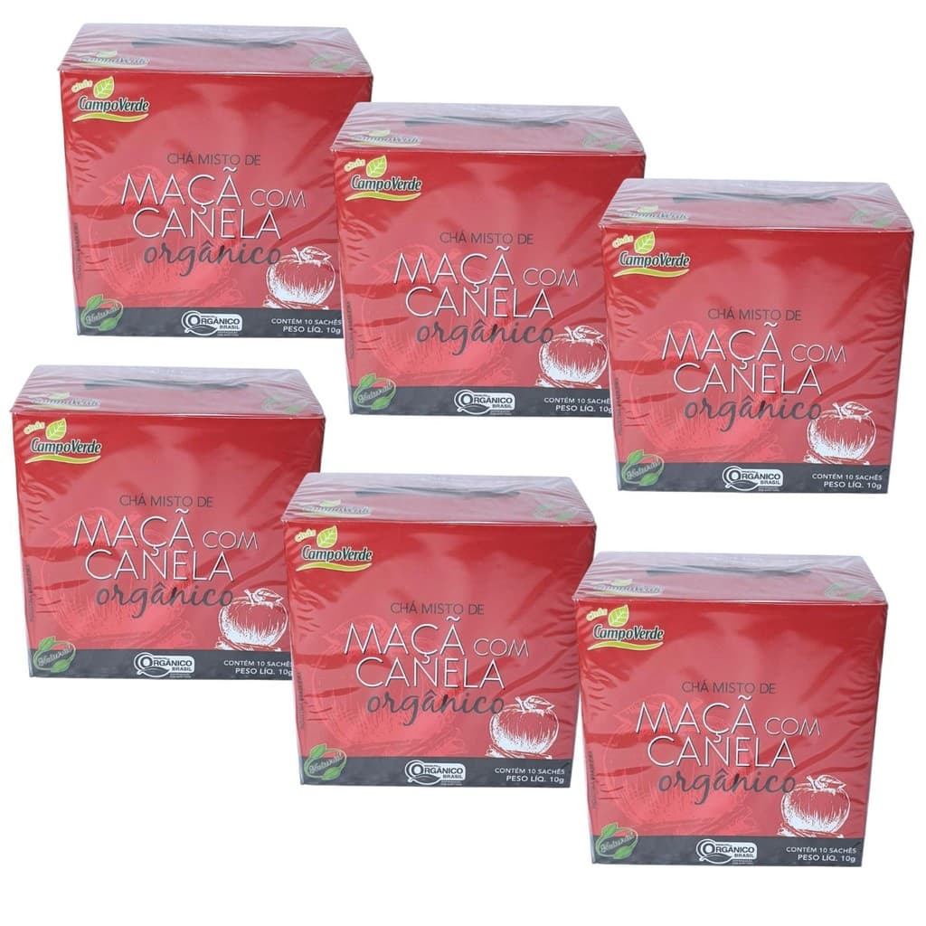 Chá Maça com Canela Orgânico Kit 6 Caixas Campo Verde