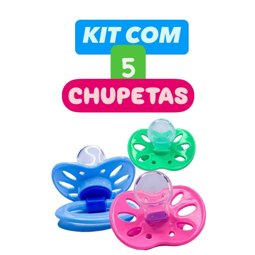 Kit 5 Chupetas Baratinha Bico De Silicone Ortodontico ou Redono F2