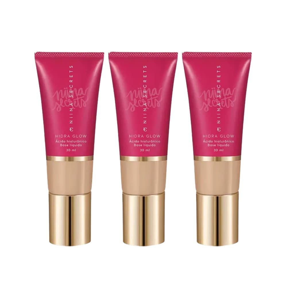 Kit 3 Bases Líquida Cor 13 Niina Secrets Hidra Glow Eudora Média Cobertura 30ml