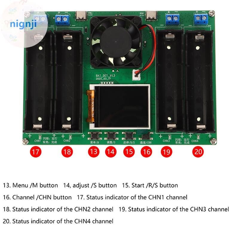 Nignji 4 Canais 18650 Módulo Testador De Capacidade Detector De Energia Digital Tipo-C Interface BR