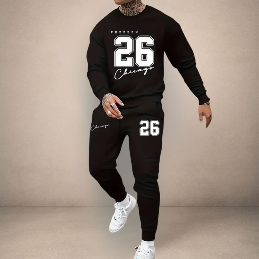 Conjunto Moletom Chicago 26 Algodão Confortável Tendência Inverno Masculina