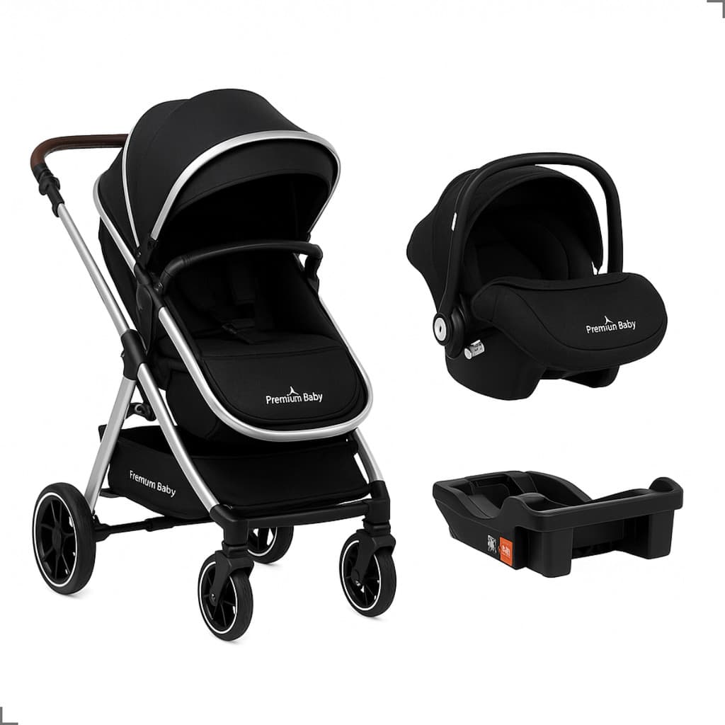 Carrinho de Bebê Moisés com Bebê Conforto Kansas Preto/Prata