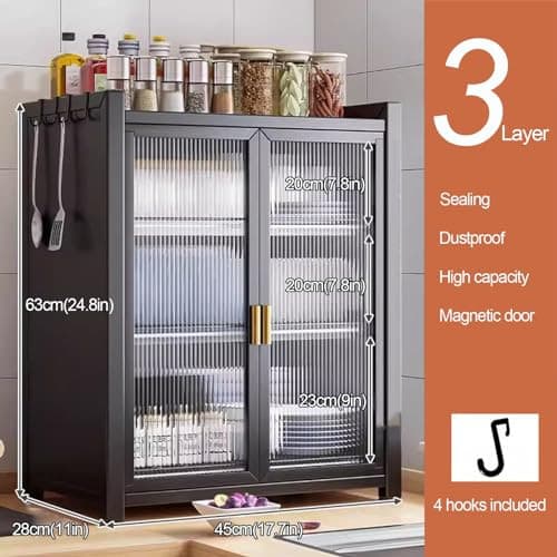 Prateleira para pratos de cozinha, camada dupla/três camadas com gancho, placa de aço preta multiuso new_life