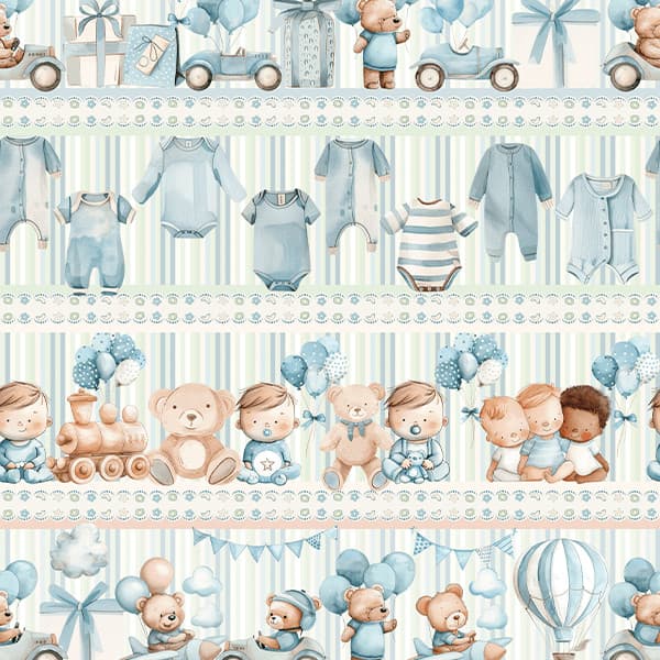 Tecido Tricoline Digital 55x1,50 Barrados Infantis Diversos Artesanato Patchwork Costura Pano