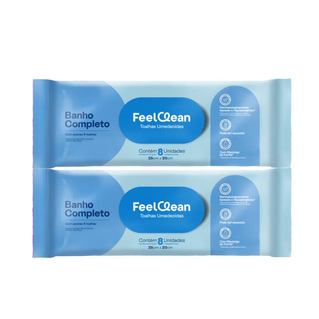 Toalhas Umedecidas Banho Completo C/8 Un. Feel Clean KIT C/2