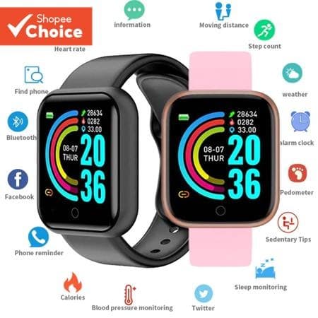 Y68 D20 Smartwatch Relógio Inteligente Novo Monitor De Fitness Homens Mulheres Pulseira Digital