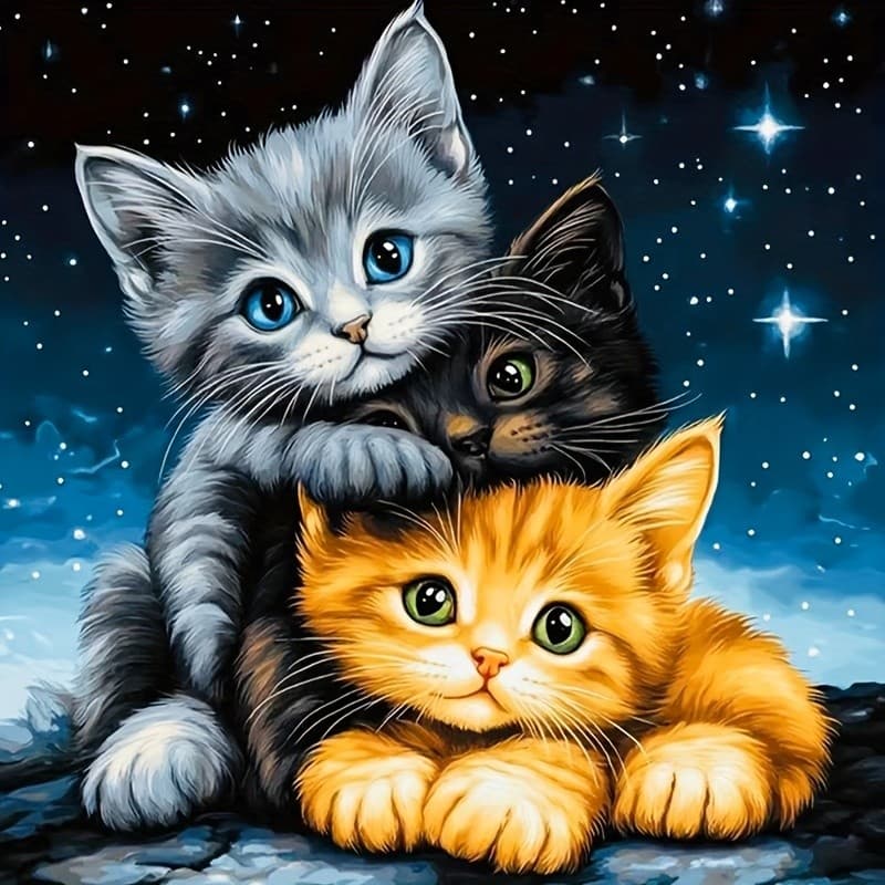 Conjunto De Pintura De Diamante 5D De 1 Unidade , Gato Estrelado-Tema Animal , Arte Redonda/Quadrada Sem Moldura , Decor