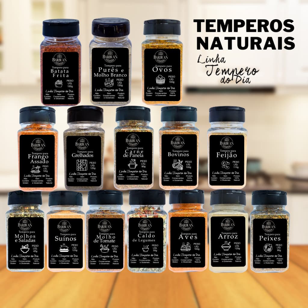 Kit Completo de Temperos Naturais para Cozinhar – Linha Tempero do Dia Barbuan