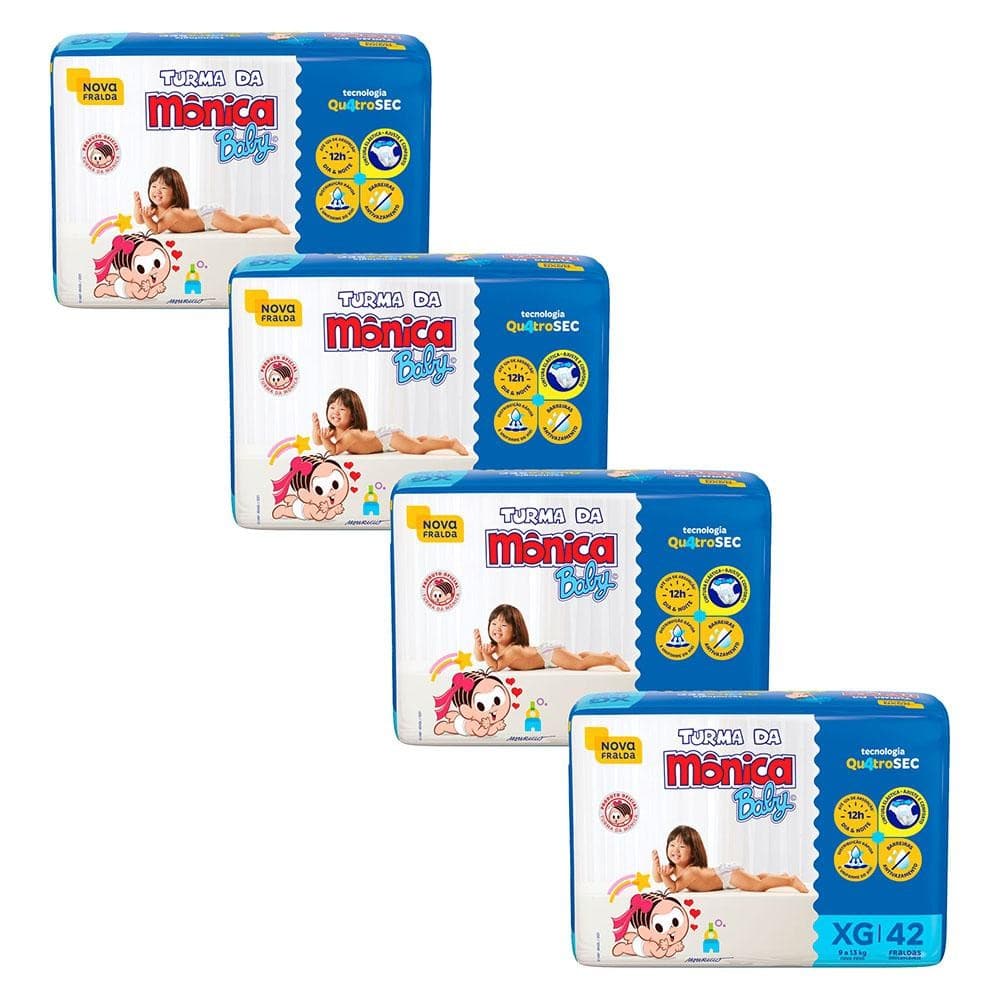 Kit 4 Fraldas Turma da Mônica Baby Mega XG com 42un cada