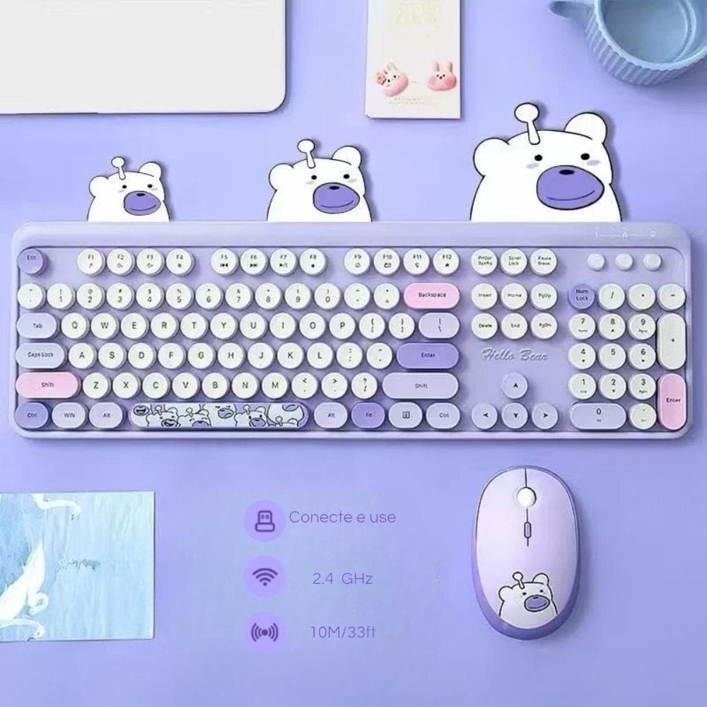 Teclado Hello Bear Geezer/Teclado e Mouse Sem Fio 2.4G  Wireless Várias Cores