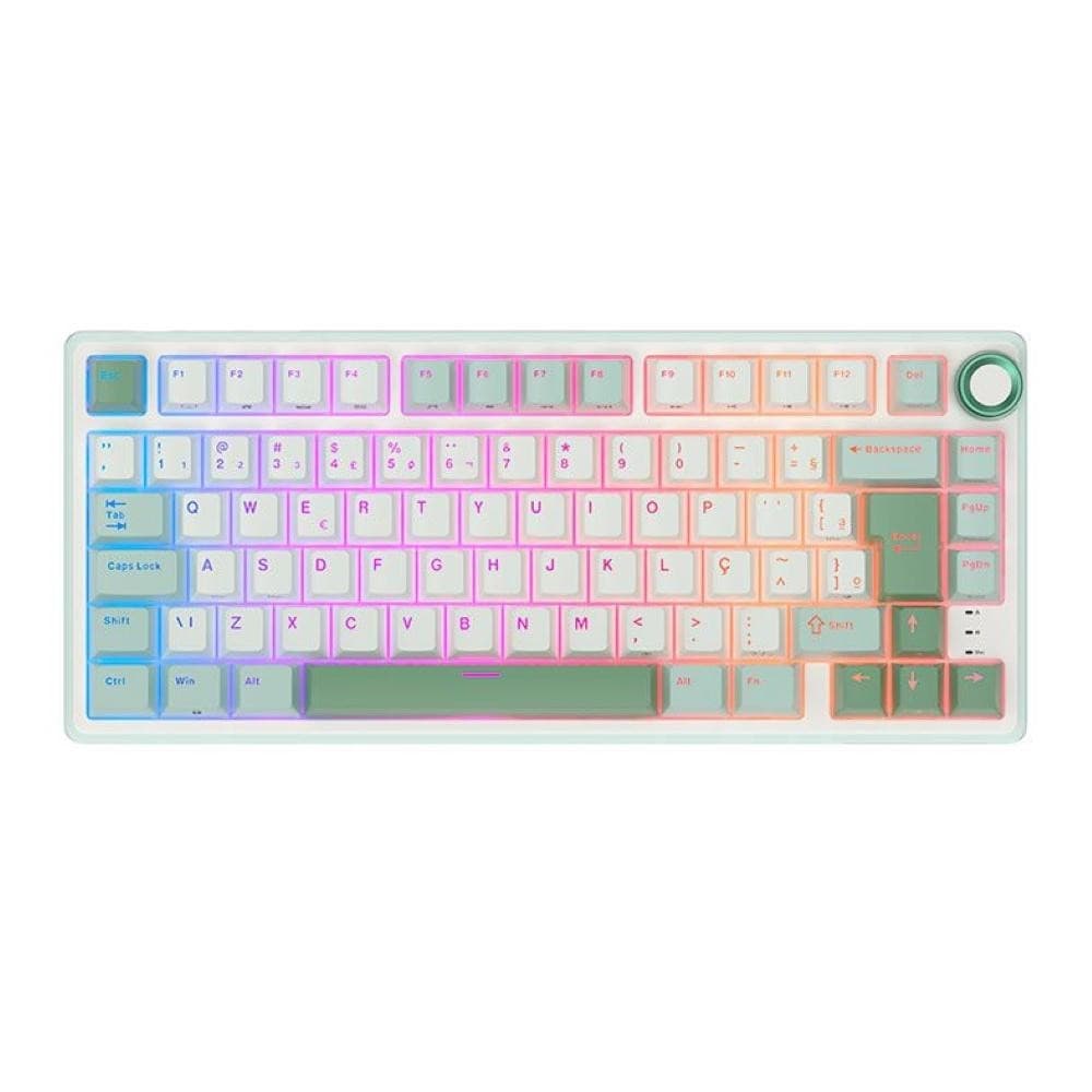 Teclado Mecanico GamerRoyalKludgeRKR75,QMK/VIA,RGB,ABNT2,Switch Brown,Branco e Ciano,RKR75-SS-BW-POR