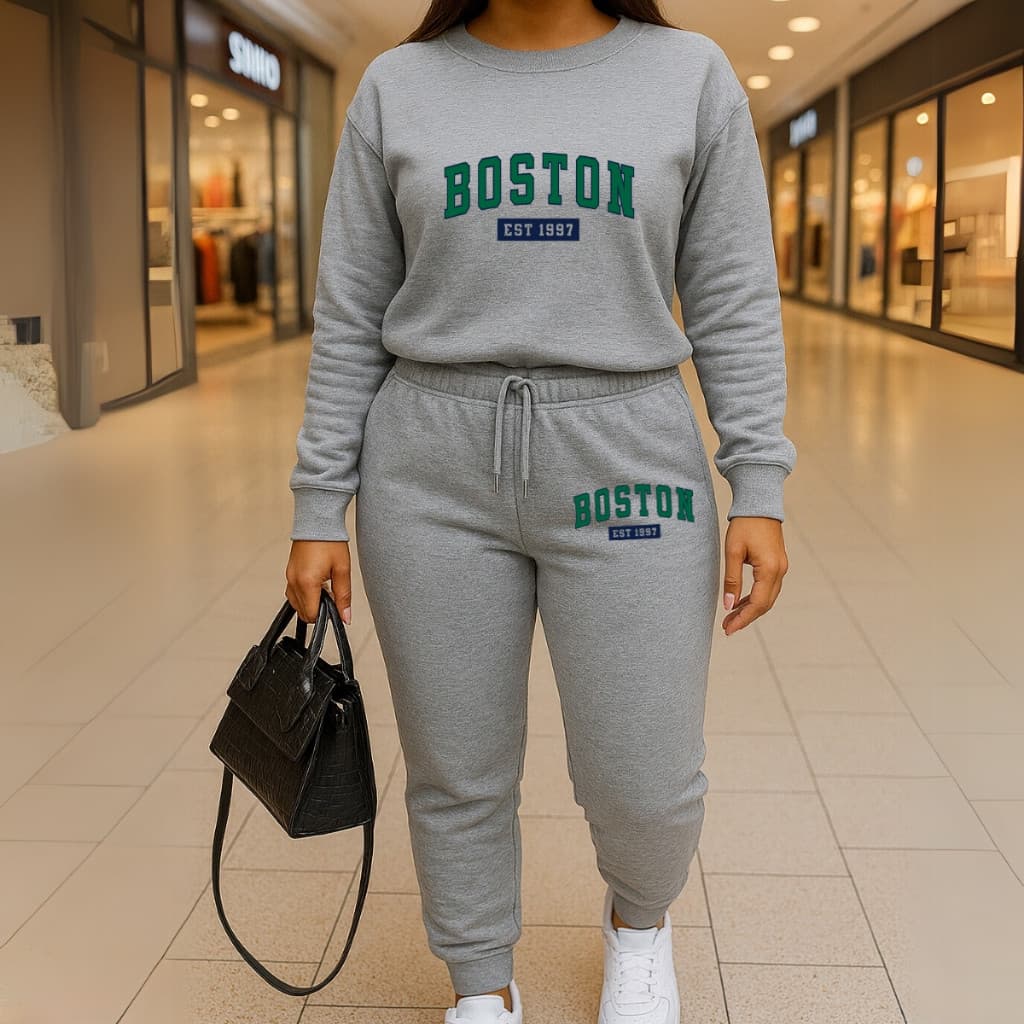 Moletom Gola Redonda Calça Moletom Boston Feminino Est  Esporte Algodão Ajustavel
