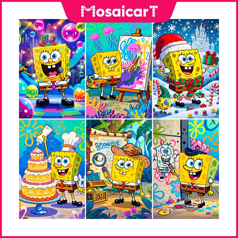 Prosperityusma Bob Esponja Calça Quadrada 5d Pintura Diamante Manual Completo De Pasta Para Sala De Estar Ponto Cruz Jan