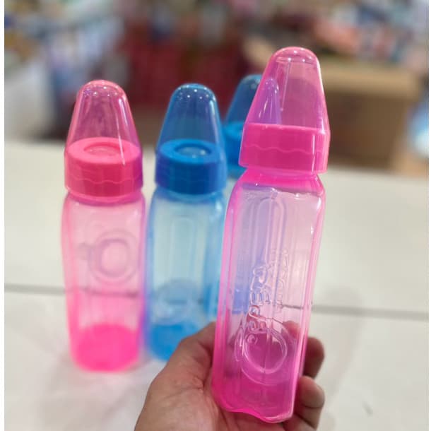 Mamadeira Azul ou Rosa Retrô  240ml Infantil bebê Pepeta Bico Redondo (1 unidade)