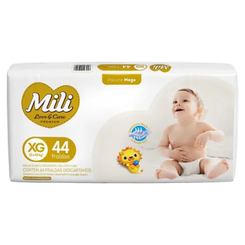 Fralda Descartável Bebê Mili Love Care Mega c/ 44 unidades - XG - Fralda Bebê Descartável XG
