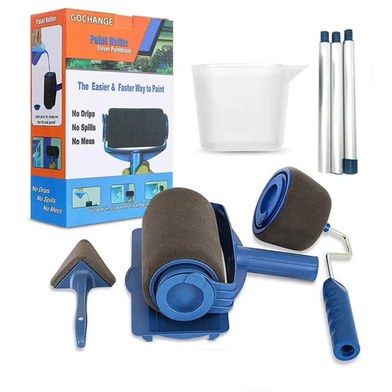 Kit de Pintura  6 Peças Parede Completo Multiuso Econômico Pintar Casa Fácil Rolo Copo Bases Bastão