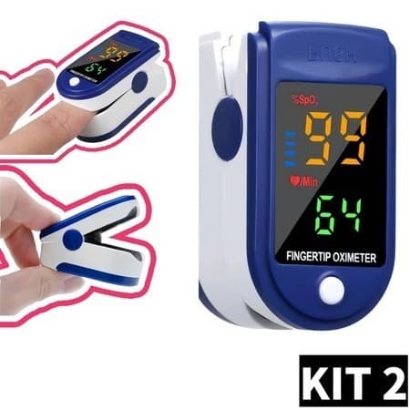 KIT Oxímetro de Dedo de Pulso Digital Batimento Cardíaco Monitor de Frequência