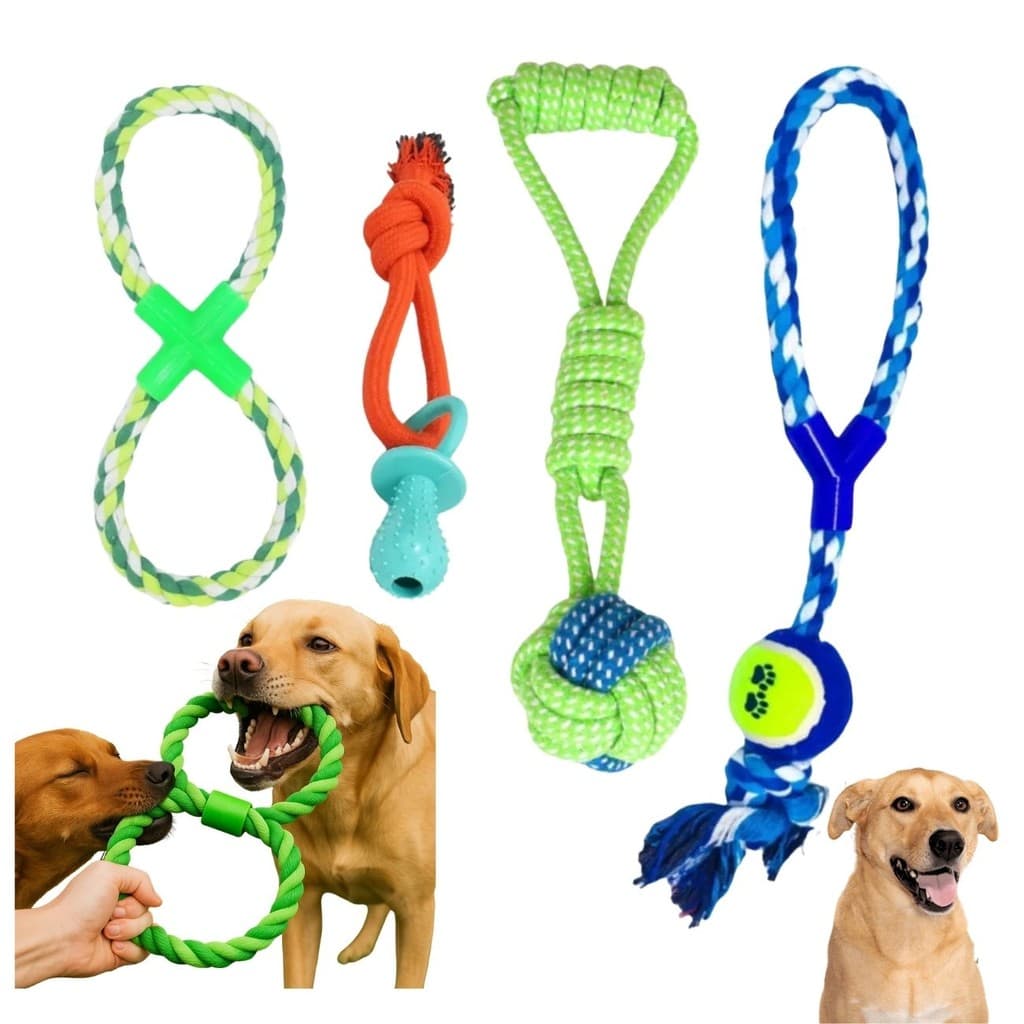 Kit 4 Brinquedos Pet Cachorro Corda Puxador Resistente Cães