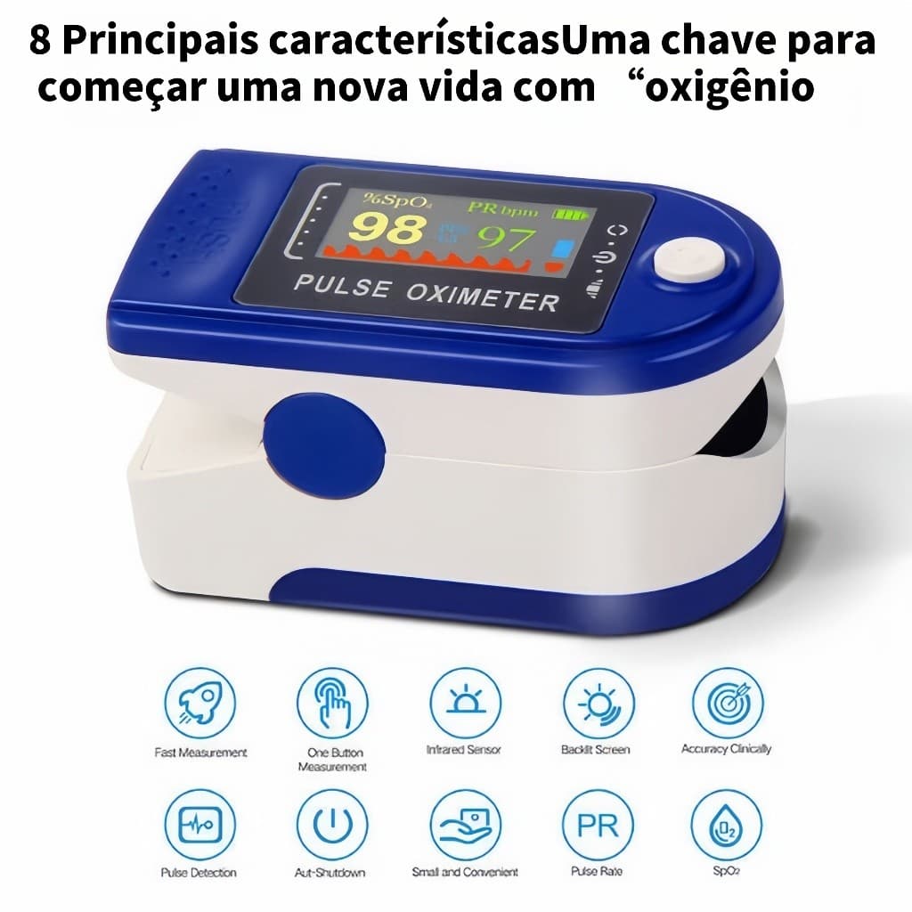 Oxímetro de Dedo com Display LED, Monitor de Batimento Cardíaco e Saturação de Oxigênio para Adultos e Idosos