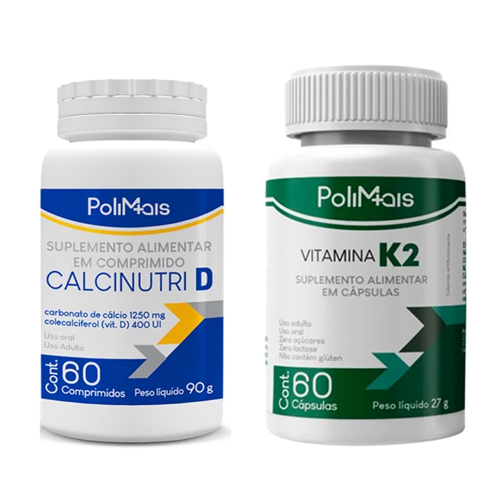 Kit Polimais Suplemento para Manutenção dos Ossos + Cálcio + Vitamina D + Vitamina K2
