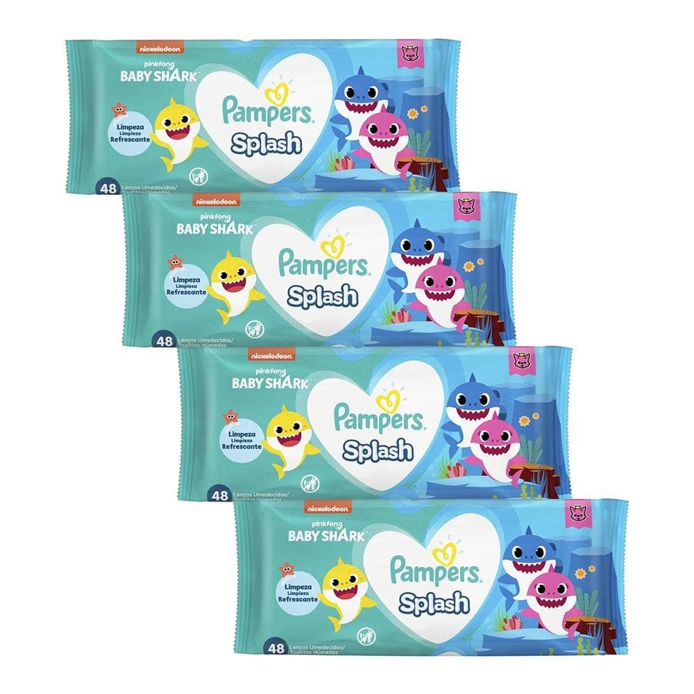 Kit 4 Lenços Umedecidos Pampers Baby Shark Splashers 192un total