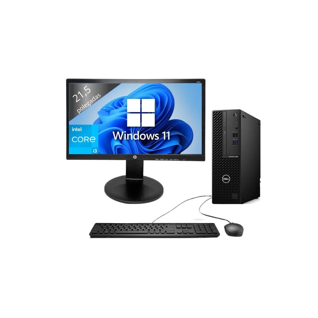 CPU Desktop Computador Dell Optiplex 3080 Intel Core i3 10ª i3-10100 Geração Windows 11Pro - Monitor 21,5 Polegadas FHD