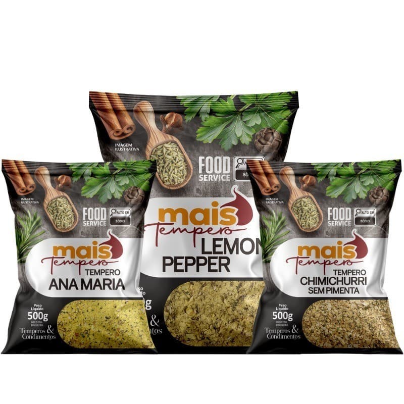 Kit Tempero Chimichurri Sem Pimenta, Ana Maria e Lemon Pepper 1kg De Cada - Super Linha Premium Mais Tempero