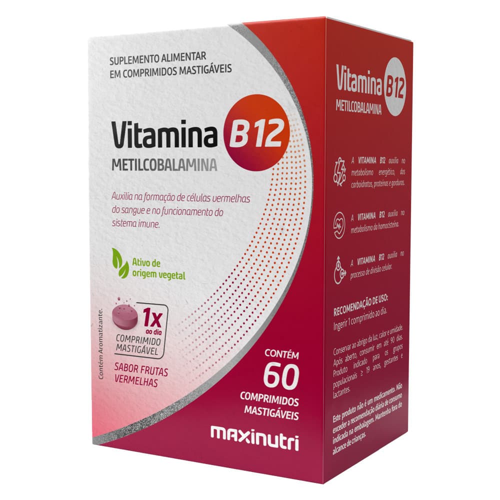 Vitamina B12 Mastigável Zero Açucar 60 Comprimidos Maxinutri