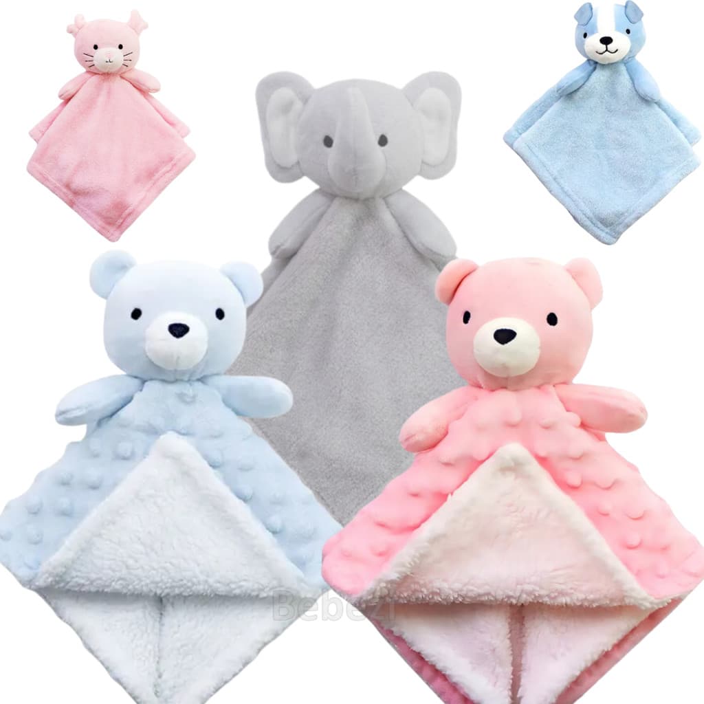 Naninha Bebê Premium Hipoalergênica - Bichinhos Pelúcia Paninho de Dormir Menina Menino Fofa