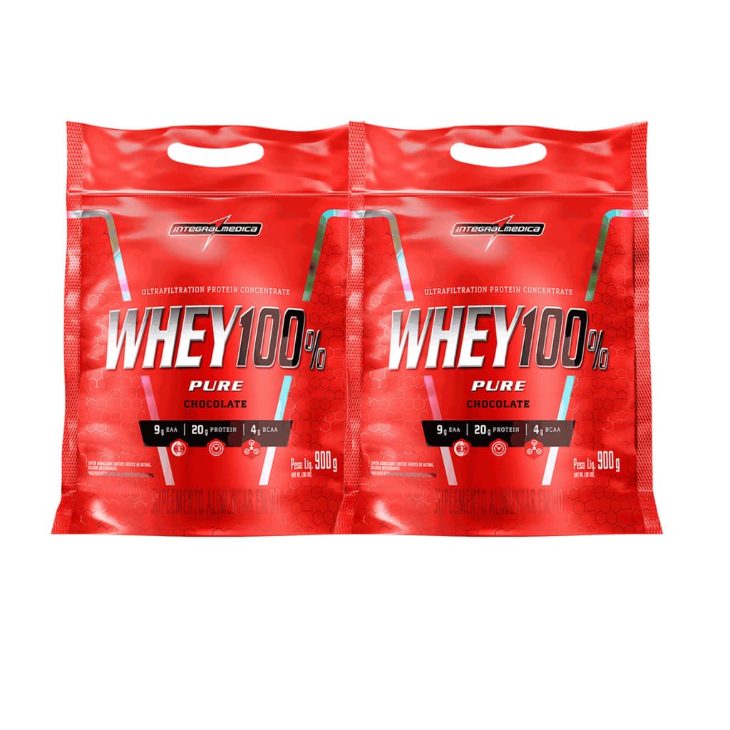 Kit 2 Whey Protein 100% Puro Chocolate 900g - Integralmédica