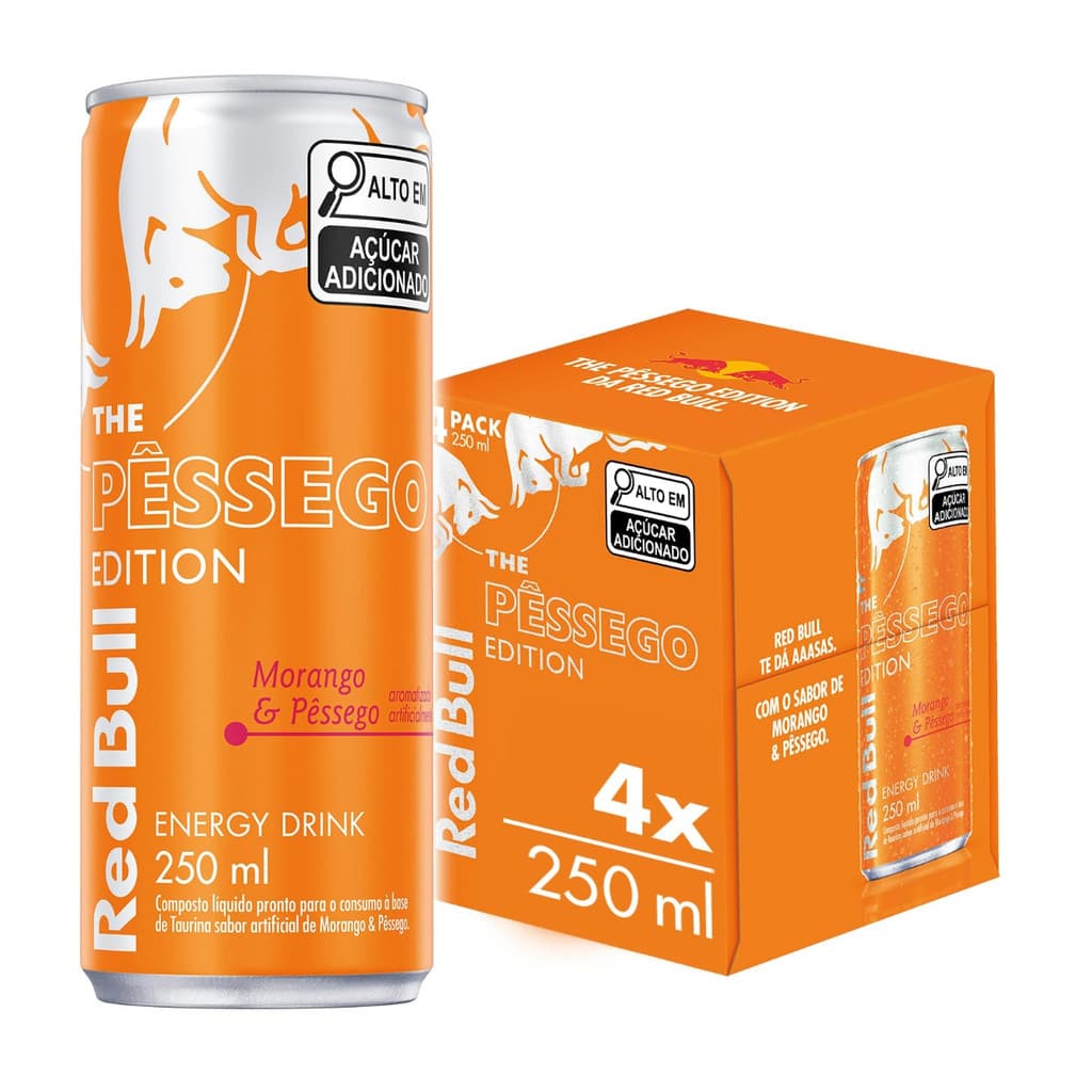 Energético Red Bull Morango e Pêssego 250ml C/ 4 Latas