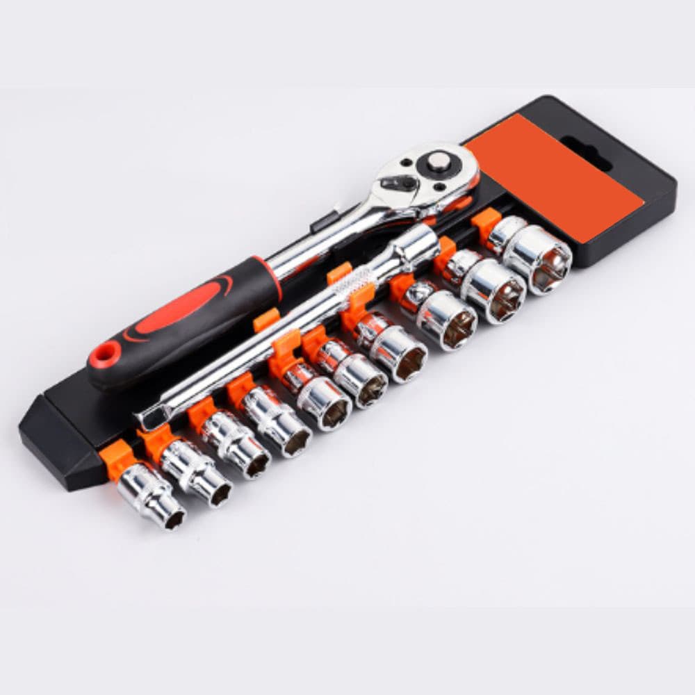 Jogo de Soquetes Chave Catraca 3/8" 12 Peças com Extensor - Aço Vanádio