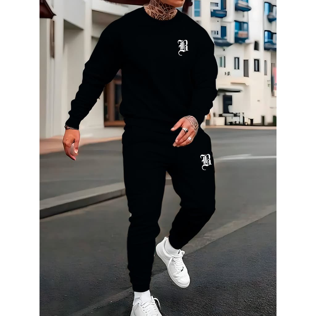 Conjunto Moletom Careca e Calça Moletom 100% Algodão "Letter B" Streetwear