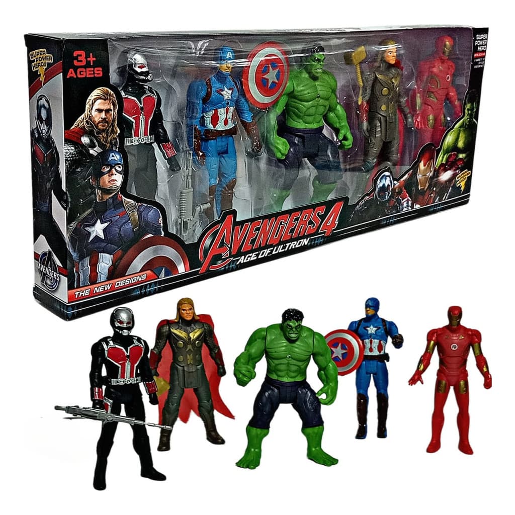 Kit 05 Bonecos Vingadores Avengers 15 Cm Articulados Luz