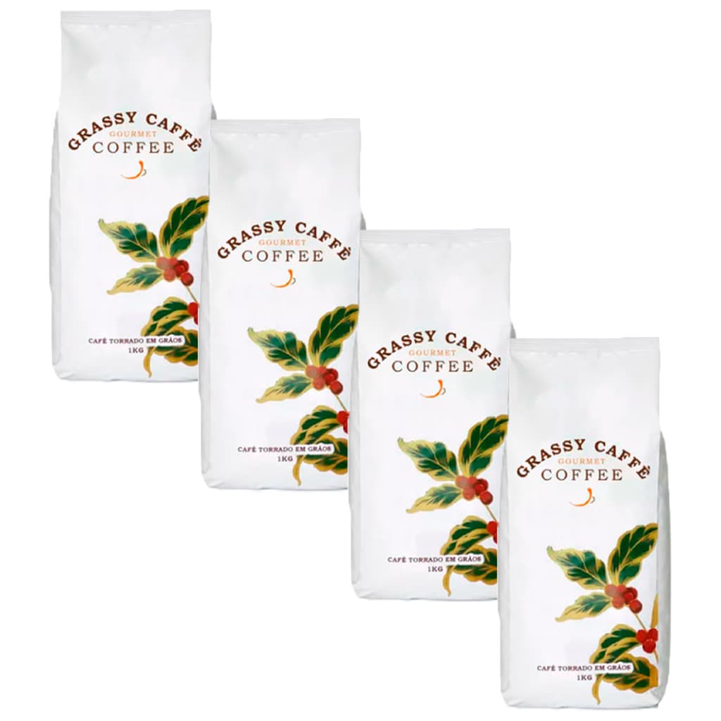 Kit 4 Pacotes de Café Gourmet Grassy Caffè - 1 Kg Em Grãos