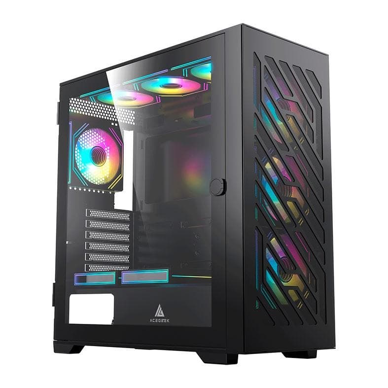 Gabinete Gamer Acegeek Puzzle, Mid-Tower, Lateral de Vidro, Preto, AG-PUZZLE-BK