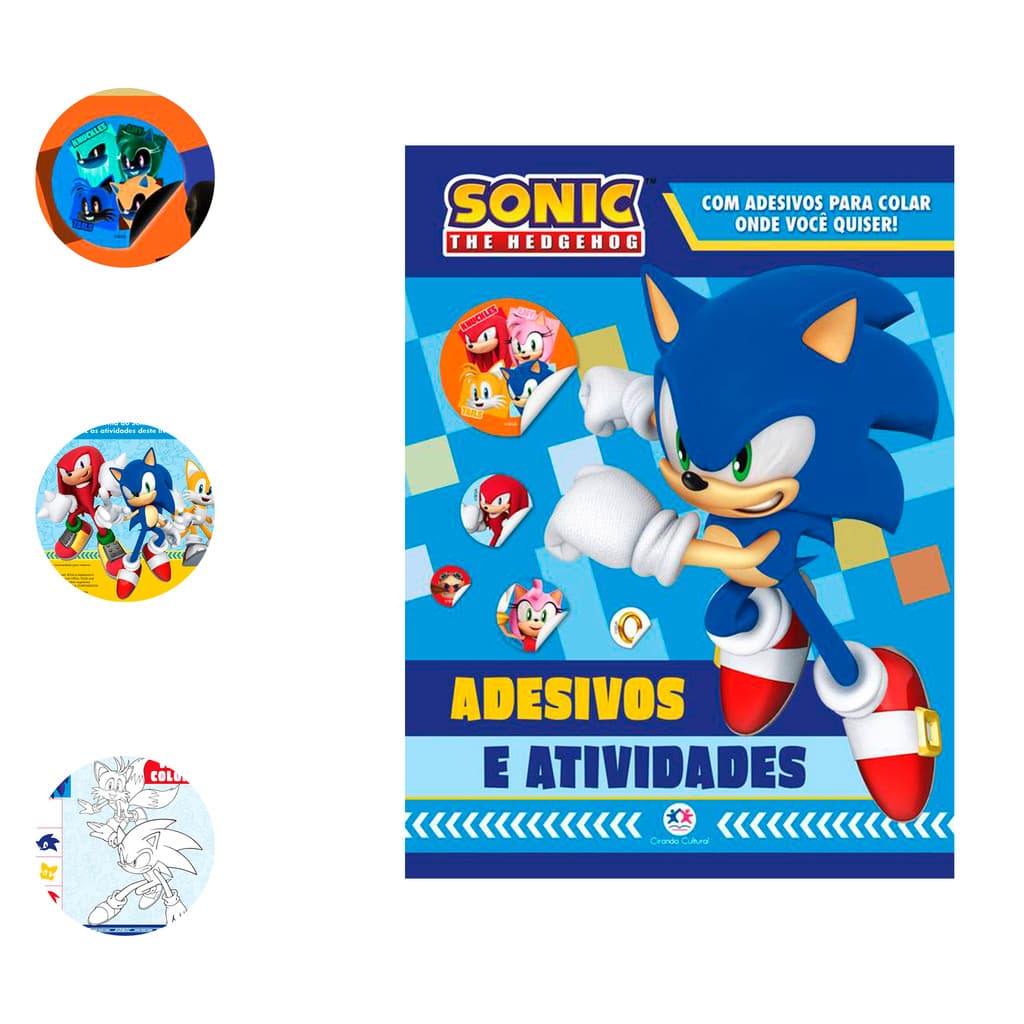 Livro para colorir Sonic Adesivos + Passa tempo divertido resistênte