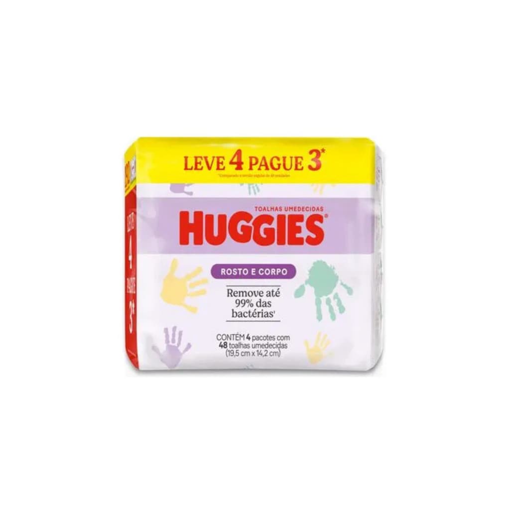 Leve 4 Pague 3 Lenço Umedecido Huggies - 48 Toalhas cada