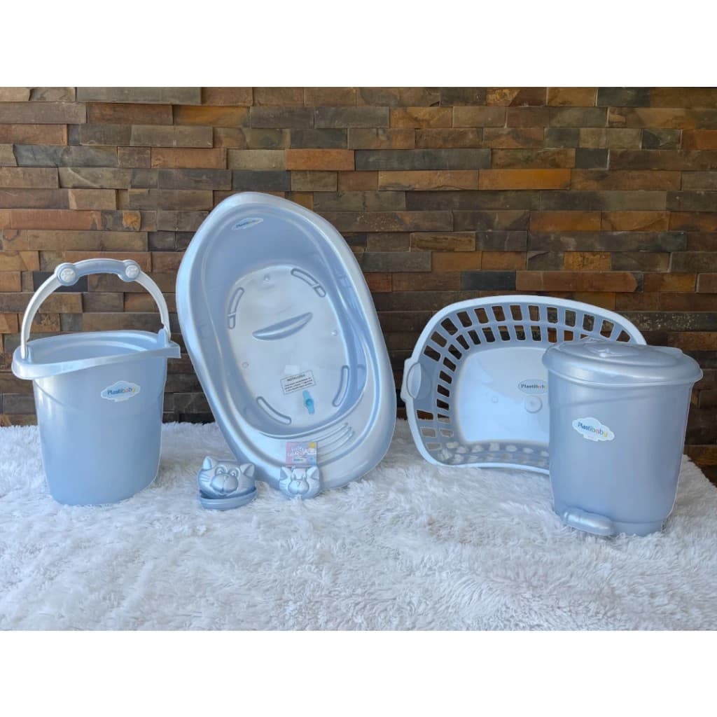 Kit Banho Higiene Essencial Bebê Recém-Nascido 6 Peças - Banheira Lixeira Cesto + Itens Oferta