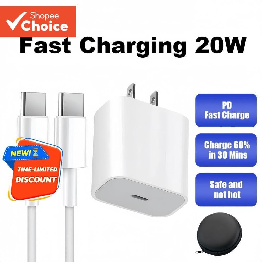 Adaptador PD 20W De Carga Rápida Tipo C Carregador De Carregamento Rápido USB-Para Cabo Com Bolsa De Armazenamento