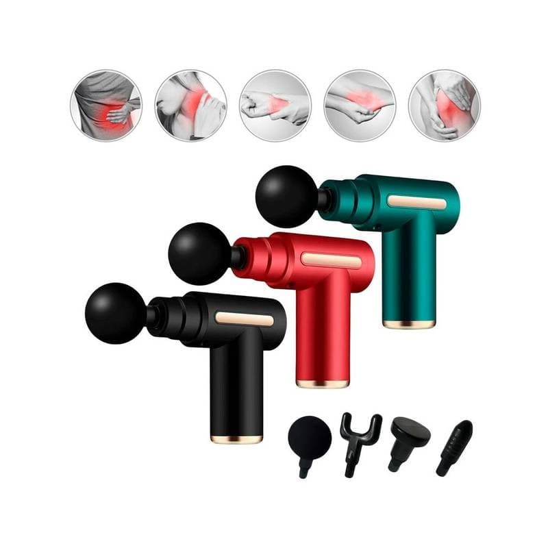 Massageador Elétrico Profissional Pistola Muscular com 4 Cabeças de Massagem Portátil e Recarregável USB